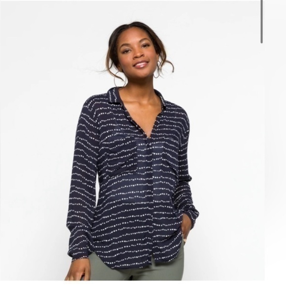 Bella Dahl Navy Dot Print tencil Button Down dotted line